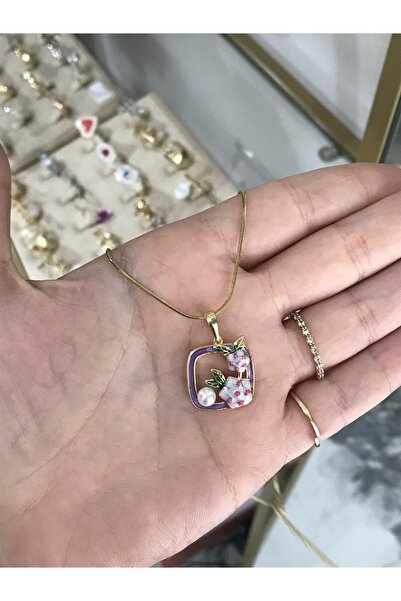 the ASEL İNCİ مربع أرجواني أزرق بلون الكوبالت قلادة فنية من الفولاذ بتفاصيل