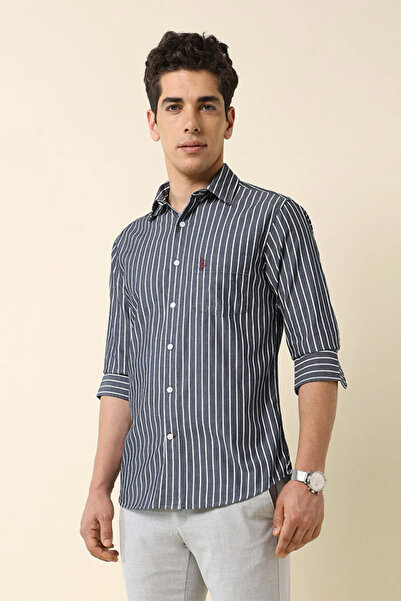 U.S. Polo Assn. Mens Dark Blue Vertical Striped Slim Fit Shirt