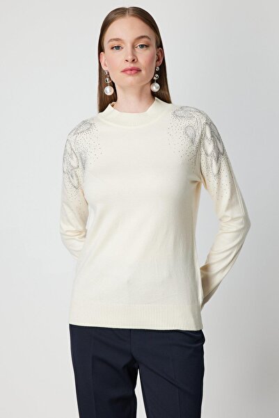KATREGİYİM On Fashion Crew Neck Sweater with Stones on the Shoulders