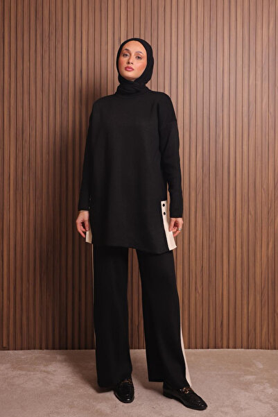 Mogi Butik Women's Oversized Plain Woven Slit Hijab Knitwear Set 3115