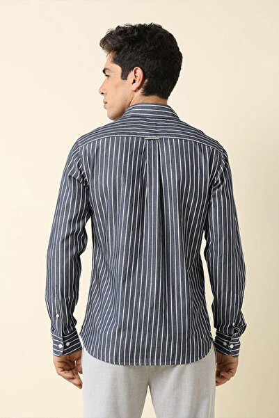 U.S. Polo Assn. Mens Dark Blue Vertical Striped Slim Fit Shirt
