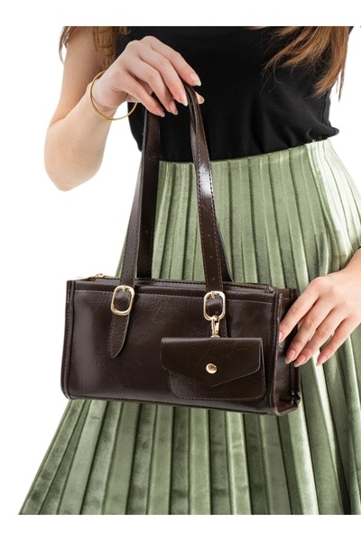 Eylül Bitter Brown Wallet Detailed Women's Shoulder Bag