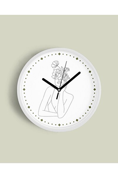 JHAAR Ceas de perete alb 30 cm Siluetă feminină cu flori Ceas de perete moder...