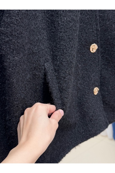 BENAHOLL Eara Μπουφάν Mango Cashmere με διπλή τσέπη και χρυσά κουμπιά-BN4541 Μαύρο