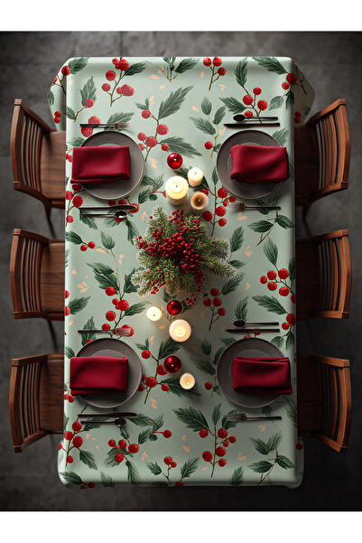 Medi Home Yılbaşı Kırmızı Çilek Dalları Masa Örtüsü