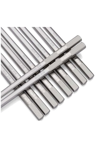 Generic Stainless Steel Chopsticks, Silver Metal Reusable Chopsticks, Dishwas...