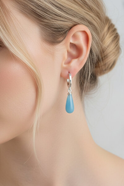 bymissmücevherat Okyanus Esintisi:925 Ayar Gümüş Akuamarin Damla Küpe - Huzur...