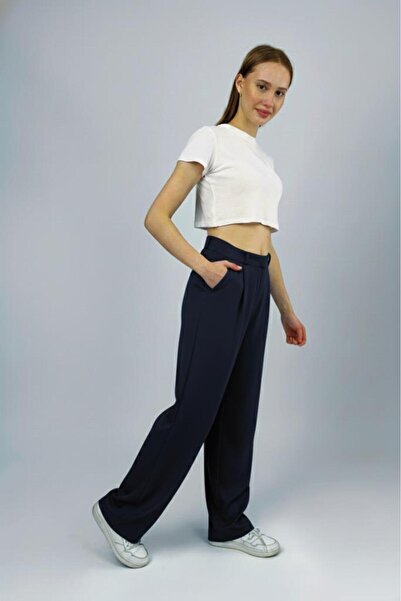 Betimoda Women's High Waist Palazzo Pants Navy Blue