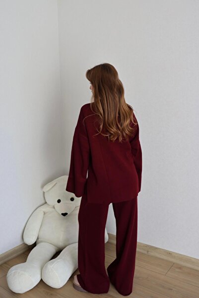 BAŞARAN Burgundy Knitwear Bottom-Top Set