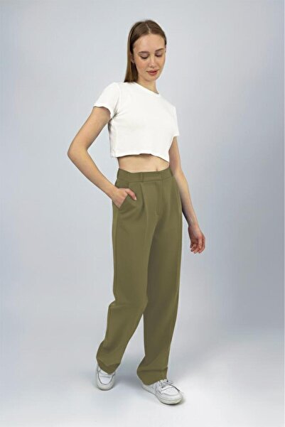 Betimoda Women's High Waist Palazzo Pants Khaki