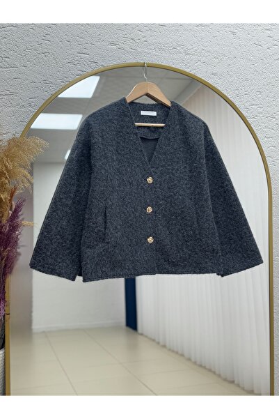 BENAHOLL Eara Double Pocket Gold Button Mango Cashmere Jacket-Bn4541 Anthracite