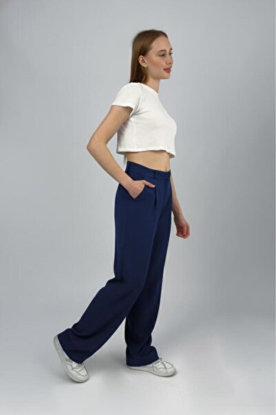 Betimoda Women's High Waist Palazzo Pants Navy Blue
