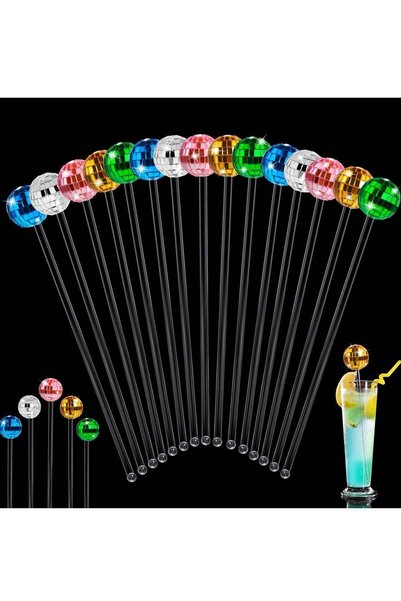 Generic Disco Balls Drink Stirrers, 15 PCS 5 Colors Mirror Ball Plastic Round...