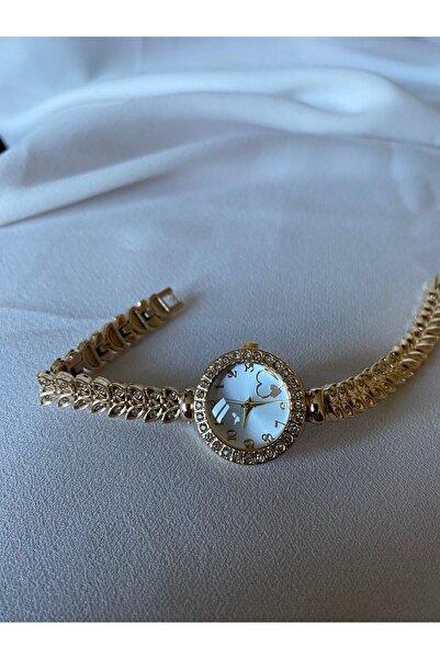 uyguntakıaksesuar Gold Women's Wristwatch with Stone Bezel – Leaf Model Strap...