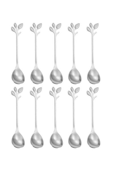 Generic 10 Pcs Dessert Spoons, Elegant Silver Creative Leaf Mini Stainless St...