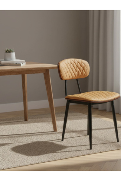 Bec4 كرسي طعام جلد عصري بخياطة ماسية وظهر خشبي