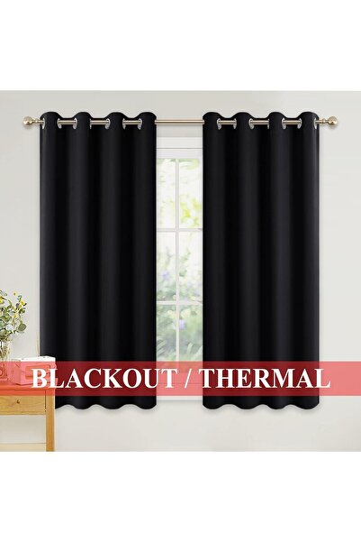 OEM Set of 2 PONY DANCE Curtains, with Rings, Polyester, Opaque, 117 x 137 cm, Black
