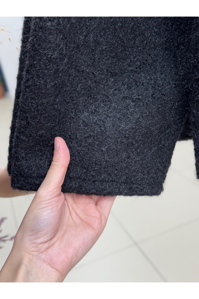 BENAHOLL Eara Μπουφάν Mango Cashmere με διπλή τσέπη και χρυσά κουμπιά-BN4541 Μαύρο