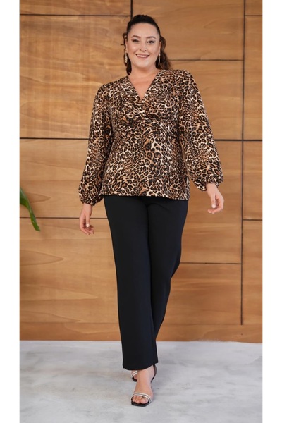 Butik Nilyam Women's Plus Size Double Breasted Collar Twist Detail Long Sleeve Stone Embroidered Stretchy Evening Dress Set 25035