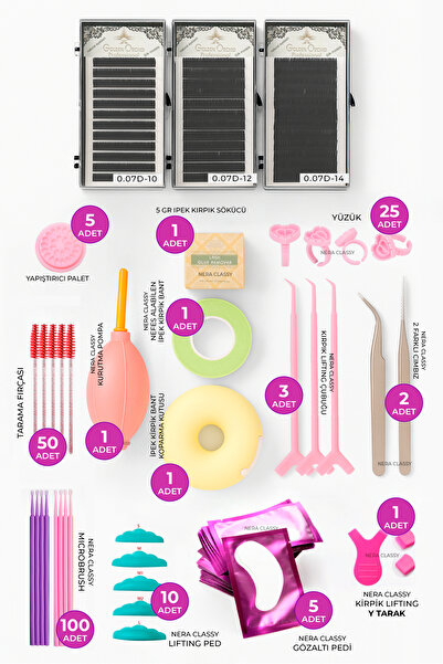 Nera Classy Lüks İpek Kirpik Uygulama Yardımcı Malzemeler Seti