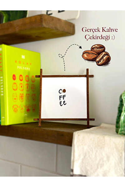 Atölye Merdiven Coffee Yazılı Sevimli Kahve Köşesi Gerçek Kahve Çekirdekli Ah...