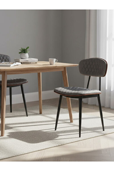 Bec4 Modern leather dining chair with diamond stitching and wooden back