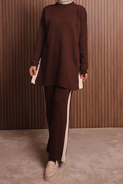 Mogi Butik Women's Oversized Plain Woven Slit Hijab Knitwear Set 3115