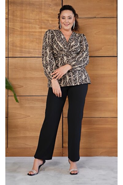 Butik Nilyam Γυναικείο Σετ Βραδινό Φόρεμα Μεγάλου Μεγέθους διπλό πέτο με Λεπτομέρεια Στριφτό Γιακά, Μακρυμάνικο, Κεντημένο με Πέτρες, Ελαστικό 25035