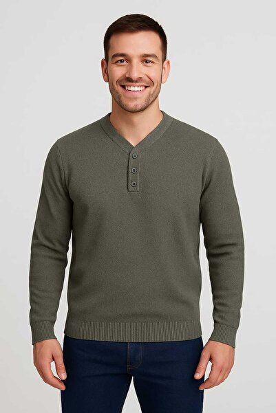 ANATOLIAOILS Men's sweater with V-neck and buttons - elegant design