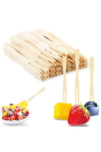 Generic 80PCS Disposable Bamboo Forks Can Be Used For Desserts, Sandwiches, B...
