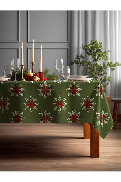 Medi Home Yılbaşı Kırmızı Kar Taneleri Masa Örtüsü