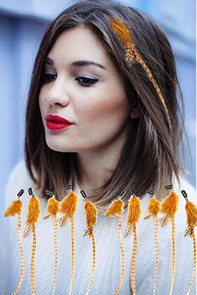 PRODİVA Saç Aksesuar Klipsli Sentetik Sülün Tüyü Turuncu – 10 Adet/Paket