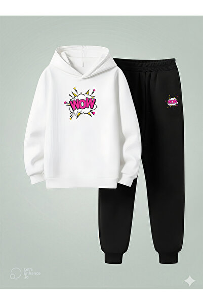 LORVEX Children Hooded Set Wow Baloncuk Printed 3 Thread Ş Fleece-Lined Sweat...