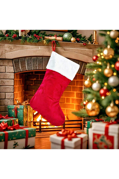 Issa Decorative Christmas Stocking 12/set 43x24x20 cm, Red Velvet with White Furry Trim and Hanger