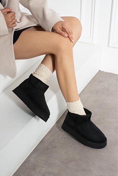 dabab shoes Mira Women's Black Plush Lined Suede Short Winter Boots