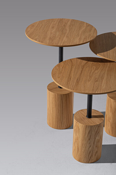 CAVARİOR MOBİLYA Doğal Ahşap 3'lü Zigon Sehpa Takımı