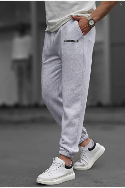 Boi Unisex Oversized New Season Essn 404 Written Essential Sweatpants Jogger - Black Gray Elastic Leg