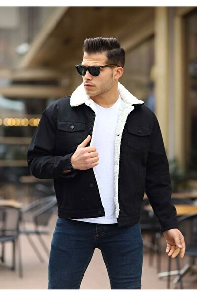 The Naz Line Men's Trendy Winter Fur-Lined Denim Jacket
