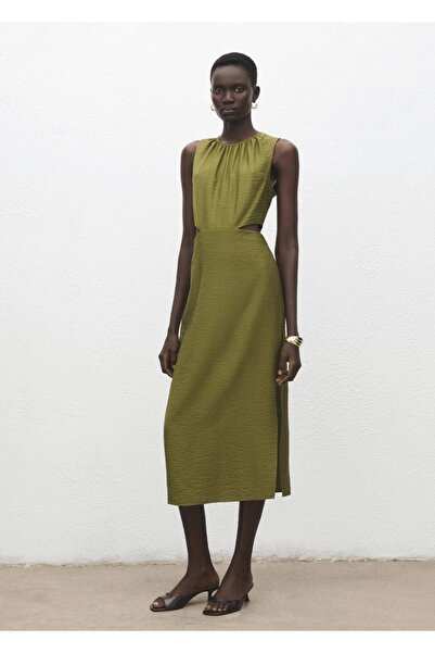 MANGO Woman Kırışık görünümlü cut-out detaylı elbise