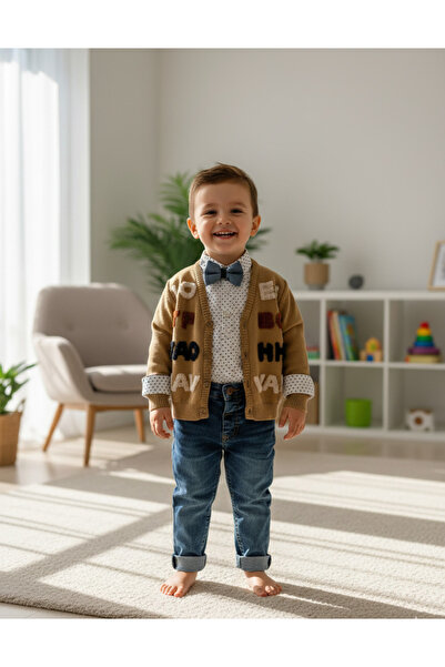 YusGos Baby Boy Monthly Cardigan Shirt Pants and Embroidered Suit with Bow Tie