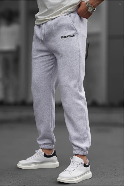 Boi Unisex Oversized New Season Essn 404 Written Essential Sweatpants Jogger - Black Gray Elastic Leg