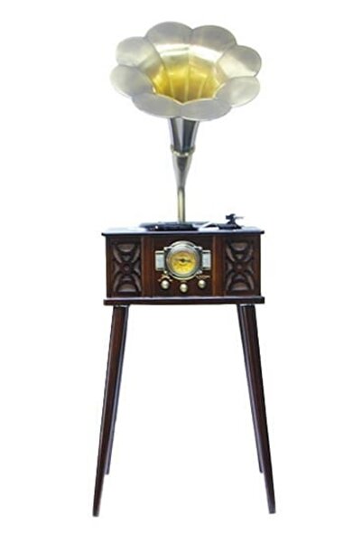 Crown Well Gramofon Ahşap Standlı Plakçalar Radyo Bluetooth Usb Pikap CW004