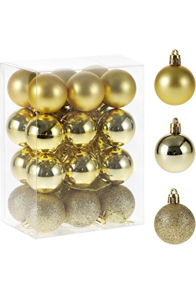OEM Σετ 24 χριστουγεννιάτικων στολιδιών RELONGGI, 4 cm, 3 σχέδια, ανθεκτικό πλαστικό, χρυσό