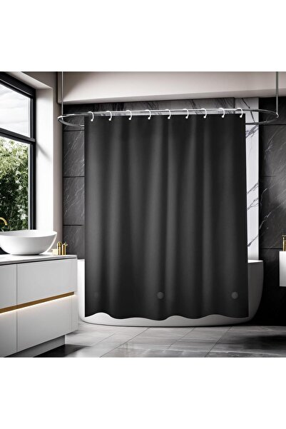 OEM Shower curtain, Wiipara, 180x180 cm, EVA, anti-mold, washable, waterproof, hangers included, black