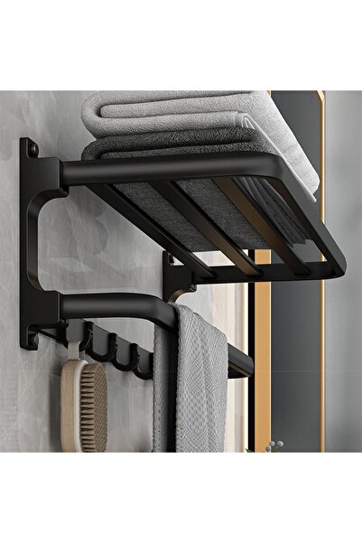 OEM Suport prosoape, aluminiu, autoadeziv, pliabil 90°, 58x23x18 cm, finisaj mat, negru