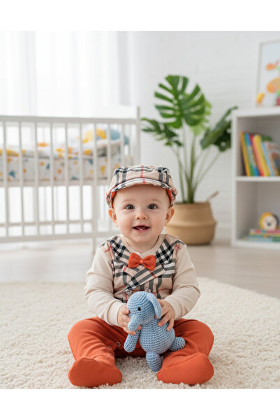 YusGos Baby Boy Romper with Checkered Bow Tie Hat