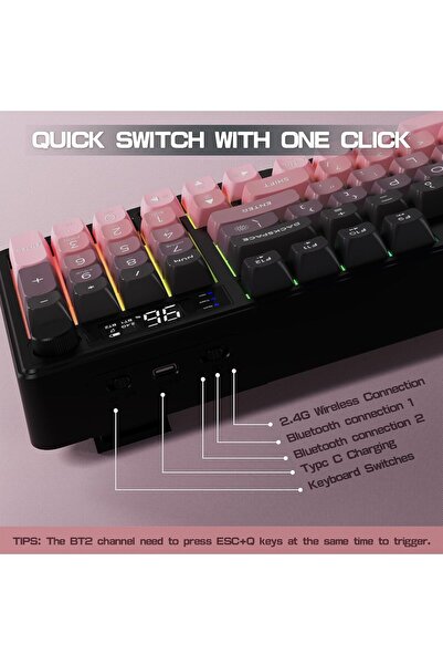 ATAsoft ELEKTRONİK Since 2021 M96 Ofis Klavye Bluetooth/2.4g Kablosuz Oyuncu Klavye Işıklı Usb Type-c Kablolu Şarjlı