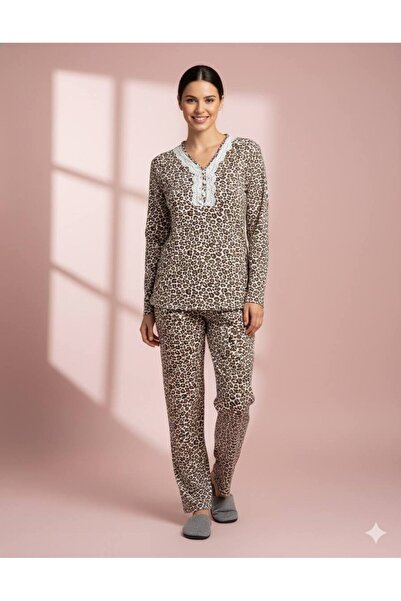 inspira lingerie Leopard and Floral Pattern Cotton Combed Fabric Pajama Set