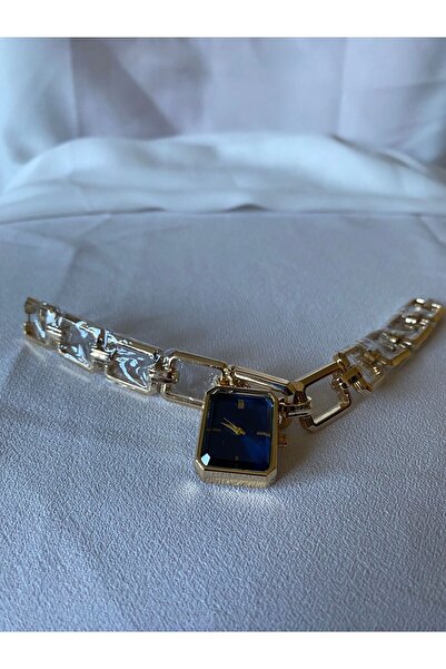 uyguntakıaksesuar Gold Color Rectangular Case Chain Design Women's Wristwatch...