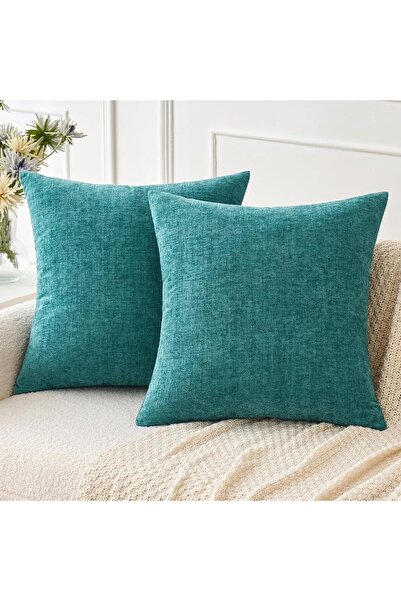 OEM Set of 2 MIULEE decorative pillowcases, 45 x 45 cm, soft chenille, turquoise color